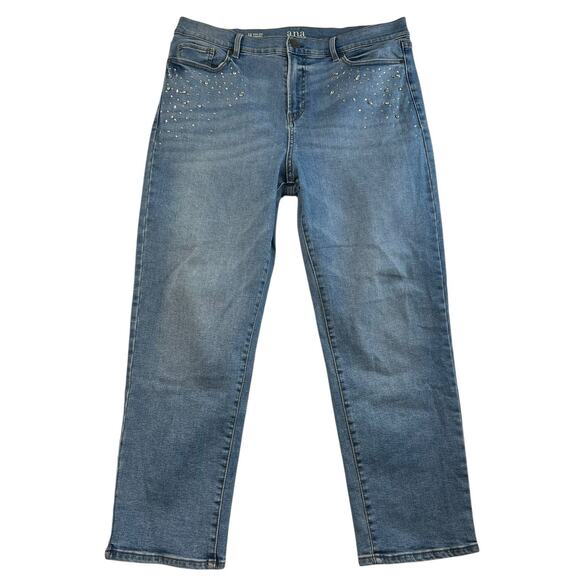 a.n.a. A New Approach Sz 14 High Rise Straight Jeans Bling Rhinestone Embellish - Picture 1 of 15